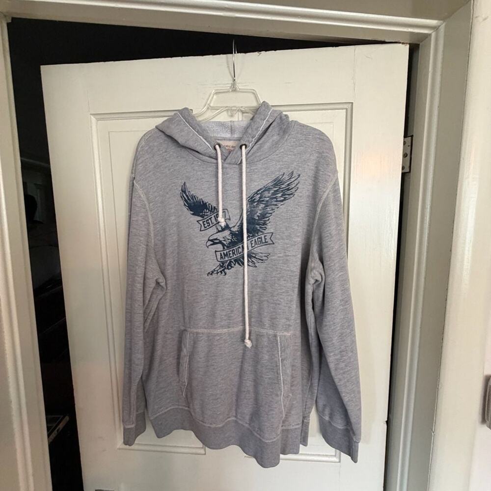 American Eagle Vintage 1977 Graphic Fleece Hoodie Heather Gray